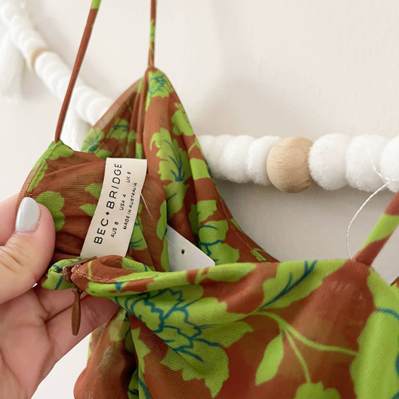 NWT Bec + Bridge Floral Blossom Mini Dress Women's Size US4 Ruched Rouleau Strap - Picture 8 of 8